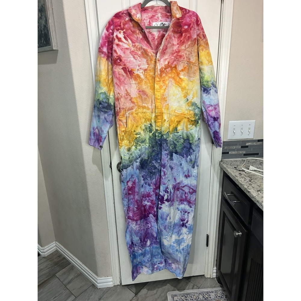 Tie Dye Red Cap Jumpsuit Sz 48 Fits XL pride Rainbow Colorful